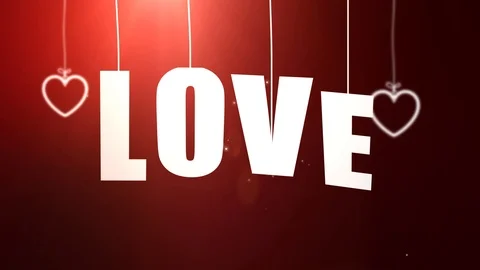 LOVE letters hanging on string falling from the ceiling with red backgound 스톡 동영상 105971220