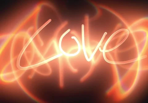 LOVE Light Script Animation Spiritual Neon Word Art Rotating Glow Romantic Video stock 309414684