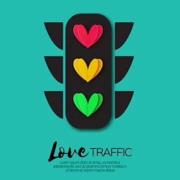 Love Lights. Traffic lights. Creative Concept. Romantic card on sky blue. Stock Illustration