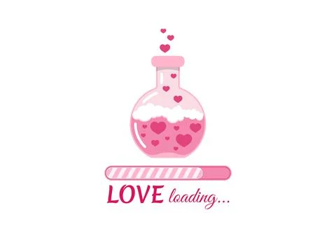 Love loading bar with glass lab flask with hearts and love potion. Stock Illustration
