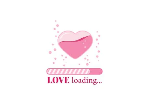 Love loading countdown bar with heart and fizzing air bubbles on banner. Stock Illustration