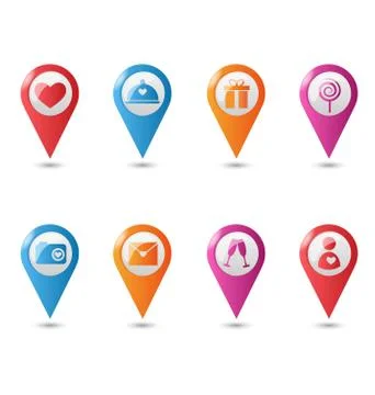 Love location pin mapping marks icons for saint valentine`s day isolated on Illustrazione stock