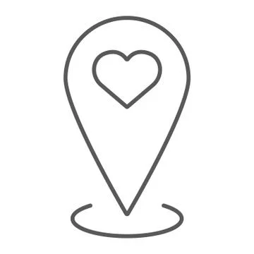 Love location thin line icon, love and gps, map pointer sign, vector graphics, a Illustrazione stock