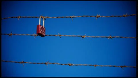 Love  lock on barbwire Stock Photos