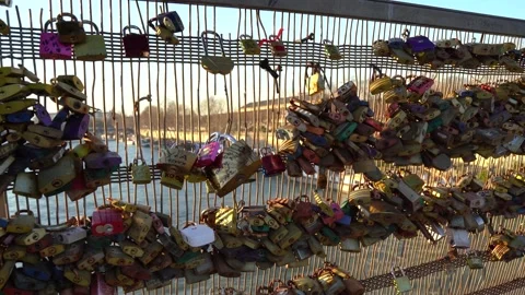 Love lock bridge Paris Stock Footage 170087728