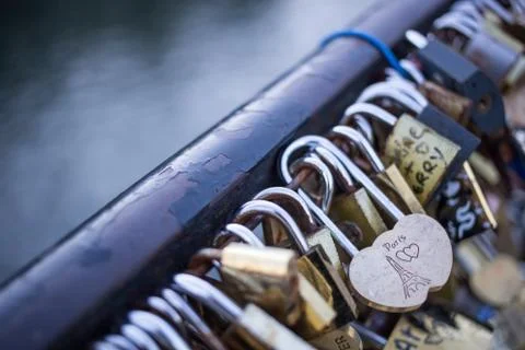 Love lock on a bridge in Paris Stock Photos