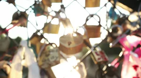 Love locks on a bridge in Paris Stock Footage 10586522