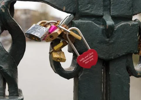 Love locks on bridge Stock Photos