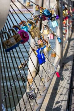 Love locks on a bridge Stock Photos