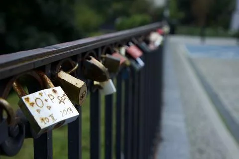 Love Locks on bridge Foto stock