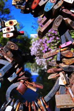 Love locks on a bridge. Stock Photos