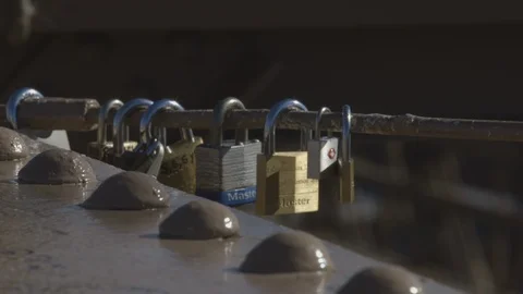 Love Locks on Bridge Support in New York City Stock Footage 121289628