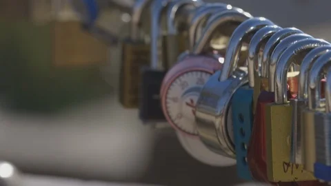 Love Locks on Bridge Support in New York City Stock Footage 121289652