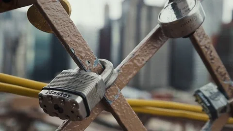 Love locks on the fence Stock Footage 71555273