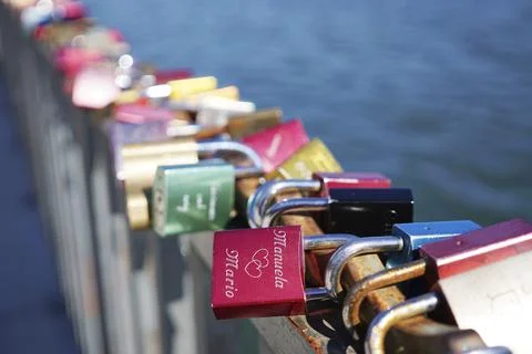 Love locks or padlocks symbolize everlasting love. selective focus Stock Photos