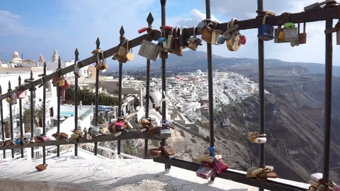 Love Locks Pont Des Arts Bridge In Oia, Santorini Stock-Footage 101352837