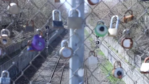 Love Locks with Railroad (focus) Stock Footage 130599615