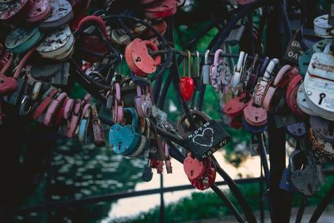 "love" locks on the three Stock Photos