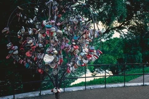"love" locks on the three Stock Photos