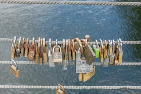 Love locks on  wire Stock Photos
