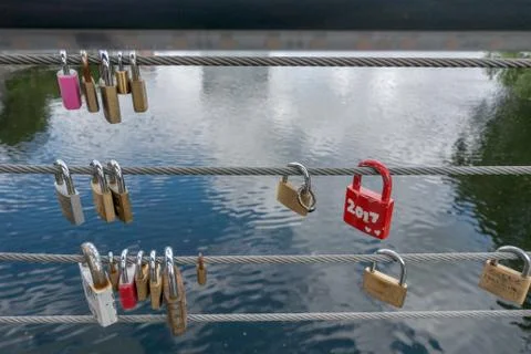Love locks on  wire Stock Photos