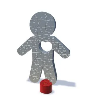 Love lost, 3d render jigsaw man Stock Illustration