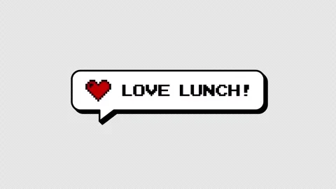 LOVE LUNCH 8-bit pixel art comment balloon. Neubrutalism design. Video stock 316774416
