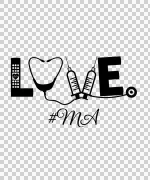 Love Ma Text With Stethoscope And Syringes Forming letters Stock Illustration