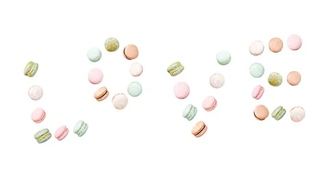 Love Macarons cake, fly falling pattern macaroon Stock Footage 97608102