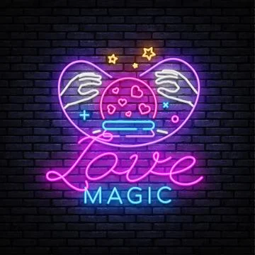 Love Magic neon sign vector. Love Concept Design template, light banner, night Stock Illustration