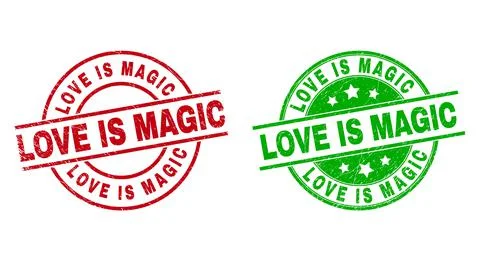 LOVE IS MAGIC Round Watermarks Using Corroded Texture Stock Illustration