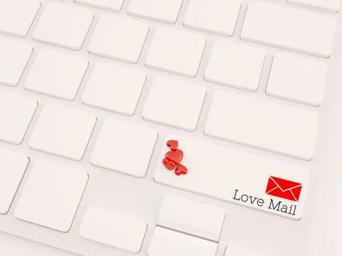 Love mail concept, 3d render keyboard 스톡 일러스트