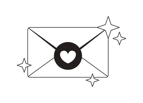 Love mail notification sparkles modern black and white UI element Stock Illustration