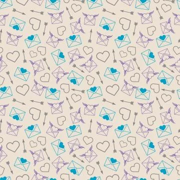 Love mail seamless pattern - envelopes and hearts seamless texture 库存插图