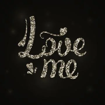 Love me the calligraphy in silver sequins. Stock Illustration