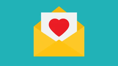 Love message animation. envelope and  heart flat icon video 4K love sign.	 Stock Footage 146977050