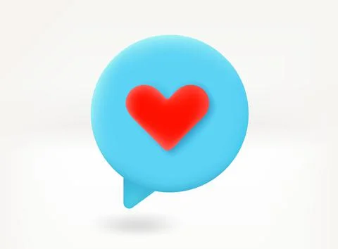 Love message concept. Speech bubble with red heart. 3d vector icon Illustrazione stock