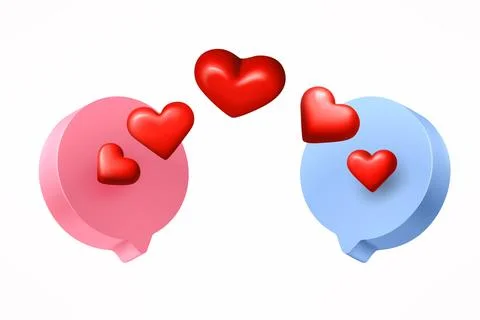 Love message concept. Speech bubbles with hearts on white background. 3d ve.. Stock Illustration