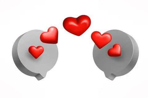 Love message concept. Speech bubbles with hearts on white background. 3d ve.. Illustrazione stock