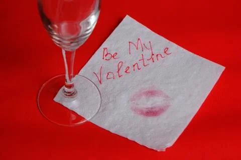 Love message left on red table, valentine concept Stock-Fotos