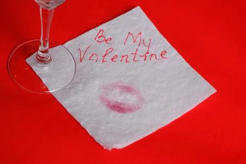 Love message left on red table, valentine concept Foto stock