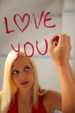 Love message on the mirror Stock Photos