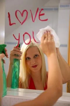 Love message on the mirror 스톡 사진