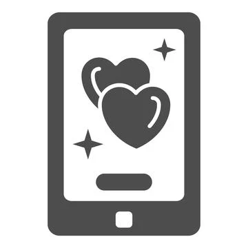 Love message in smartphone solid icon, Valentines Day concept, mobile phone with 스톡 일러스트