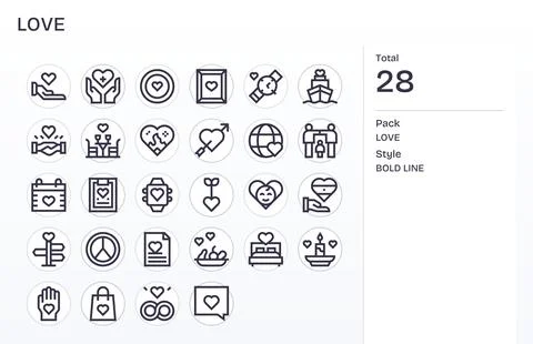 Love Modern Vector Collection with 28 Bold Line Retina Ready Detail Enhance.. Illustrazione stock