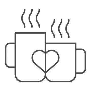 Love mugs thin line icon. Cups with heart vector illustration isolated on white Stock Illustration