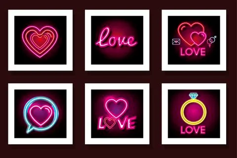 Love neon frames set vector design Illustrazione stock