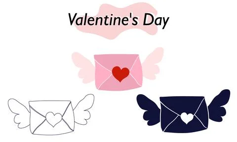 A love note with angel wings. A declaration of love. In color, solid and linear Stock Illustration