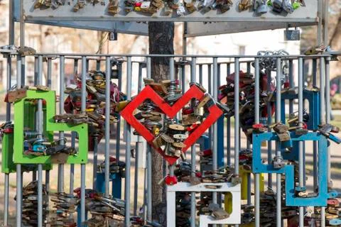 Love Padlock In Budapest Stock Photos