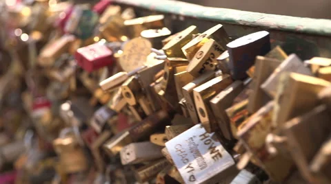 Love padlocks in a bridge Stock Footage 65874594